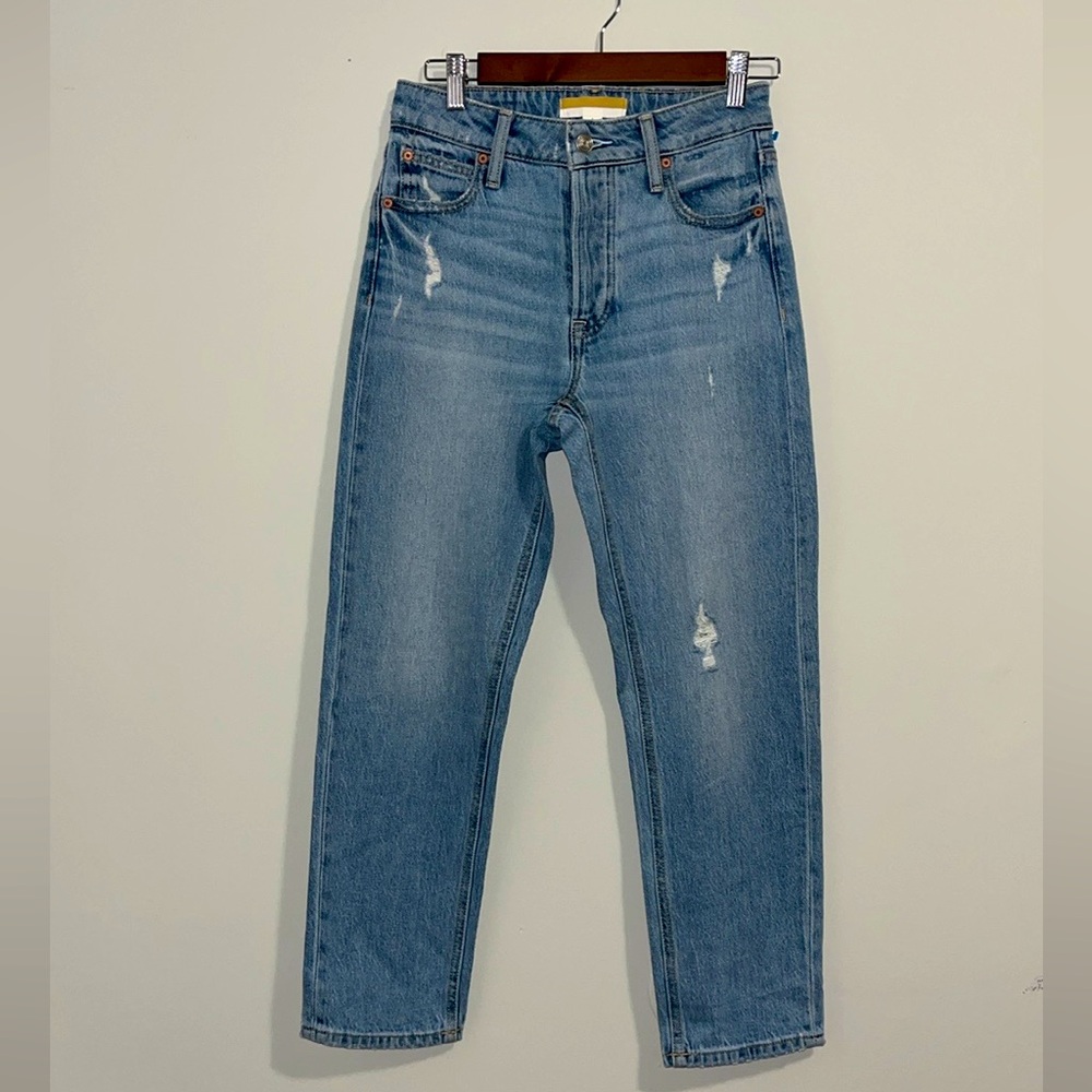 Mom Jeans Light Wash Distressed Button Fly Womens